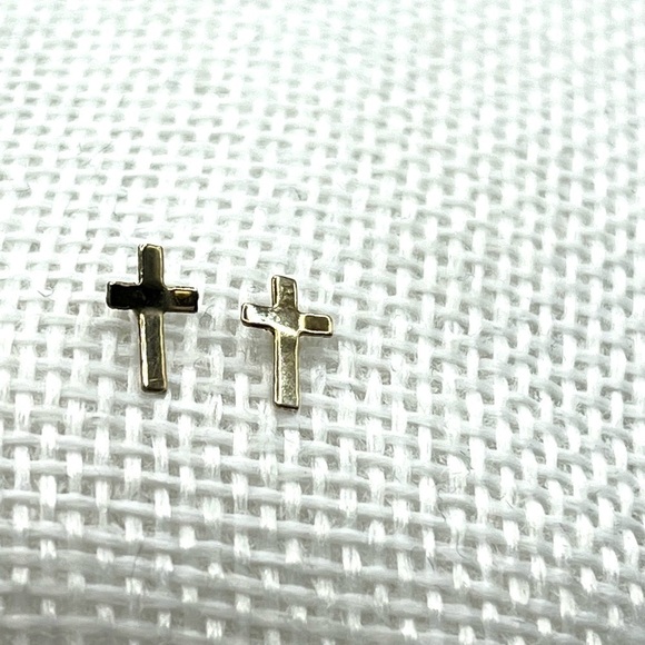Cross Earrings | Dainty 14K Gold Filled | Post Back | Tiny | Lightweight Pierced - Picture 3 of 12